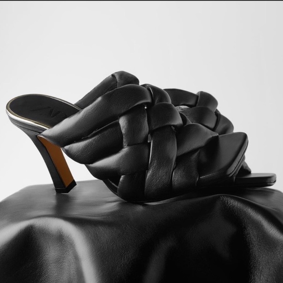 NWT Zara Woven Leather Heels Mules Sandals